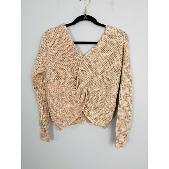 American Rag Cie Womens Size XS V-Neck Twist Back Pullover Sweater Pink Marled - Picture 1 of 7